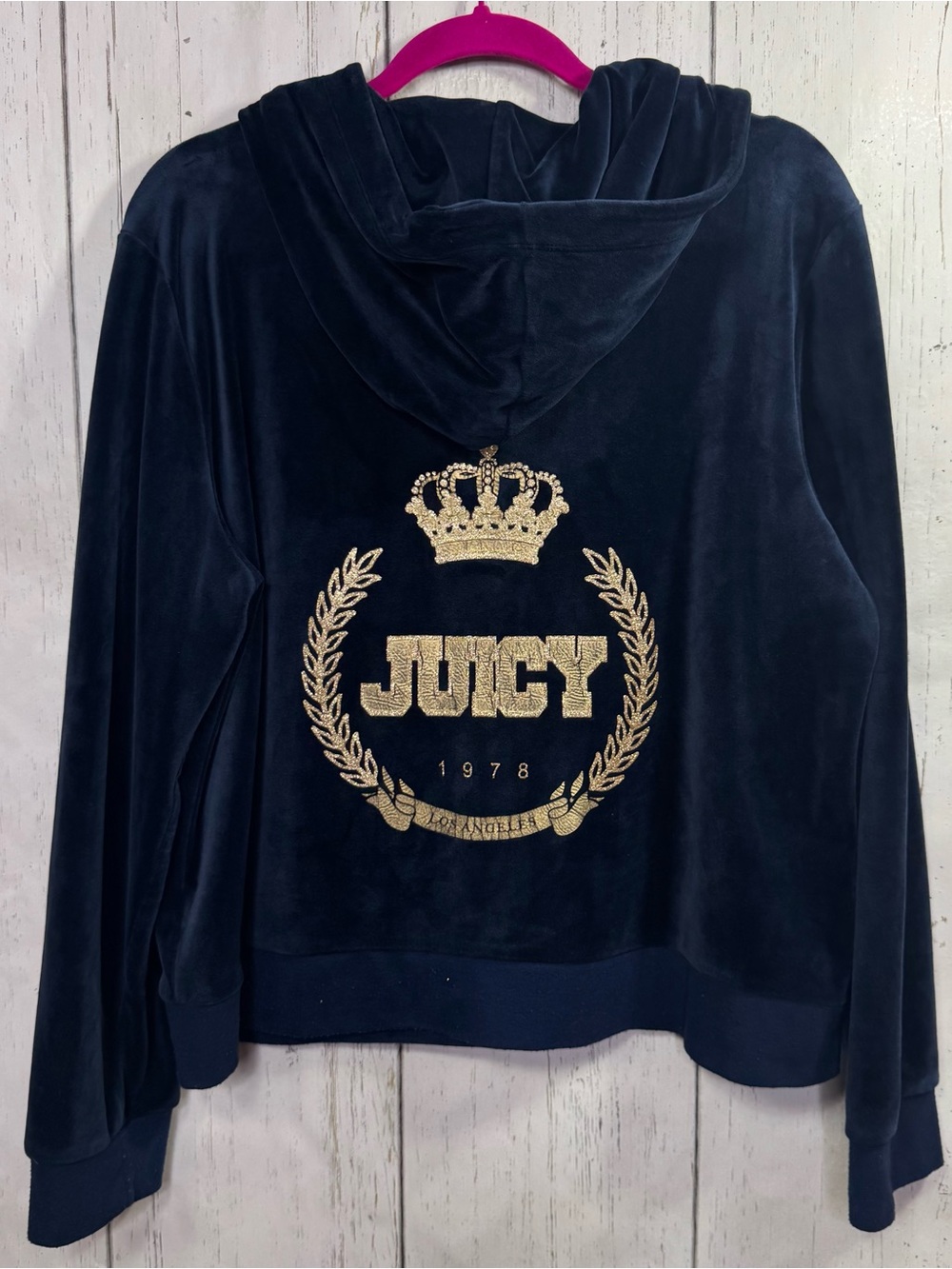 Juicy Couture Navy XL Velour Crown Zip Up Hoodie Y2K McBling 2000s Pockets